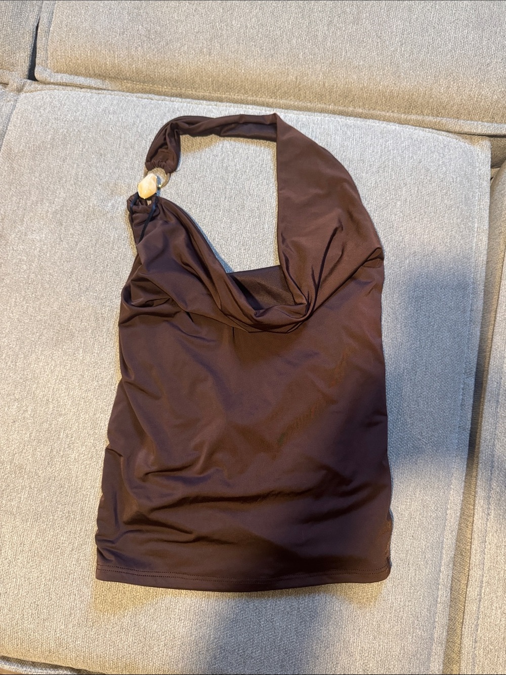 Women’s Shoulder cowl neck top in Dark Brown
